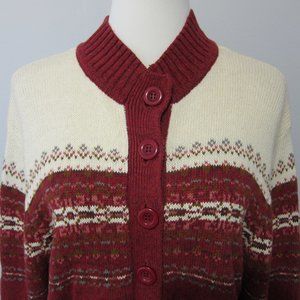 Tiara International Button Sweater Cardigan L Red Cotton Vintage Striped